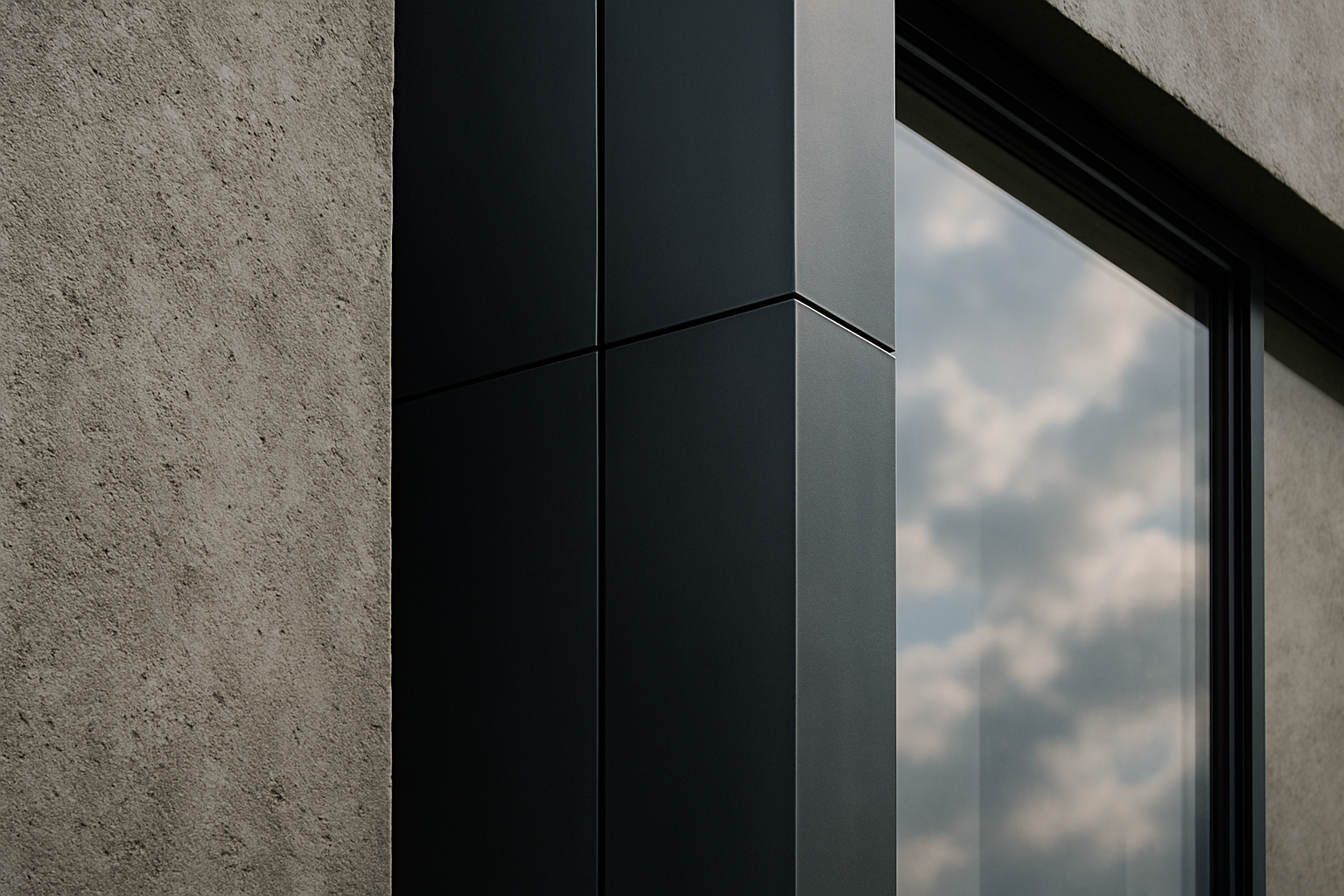 Detailed 3D render of a modern building facade