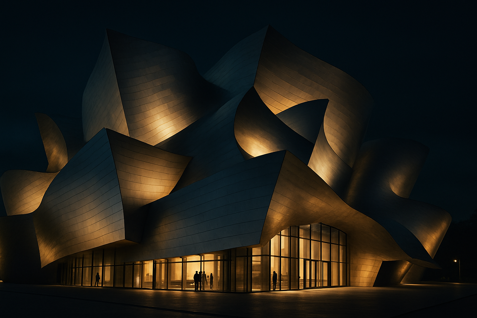 3D render of a modern museum at night