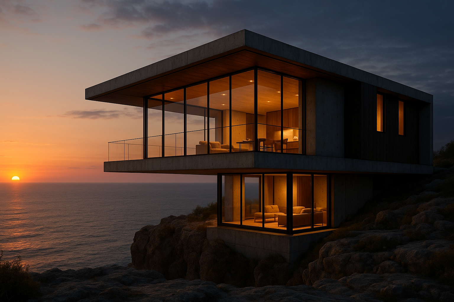 Render of a modern clifftop house